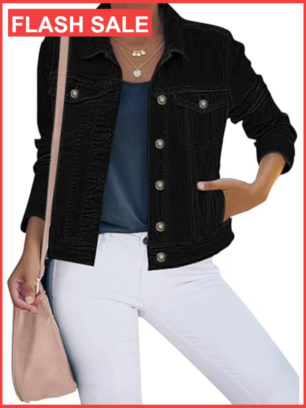 Button Down Stretch Fitted Long Sleeve Denim Jean Jacket